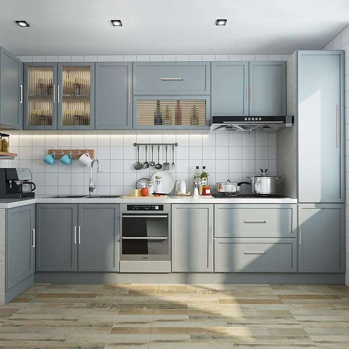 15 Pack 6.3 Inch(160mm) Hole Center Modern Brushed Satin Nickel Cabinet Pull Handle Timeless Vanity Drawer Pull Handle Classic Cabinet Hardware for Kitchen Bathroom, Screws Included, Nickel-B(6.3x15)