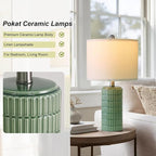 PoKat 20.75" Small Modern Ceramic Table Lamps Set of 2 for Bedroom, Green Bedside Lamps for Night Stands, Farmhouse House Decor Nightstand Table Lamps for Living Room End Table Green
