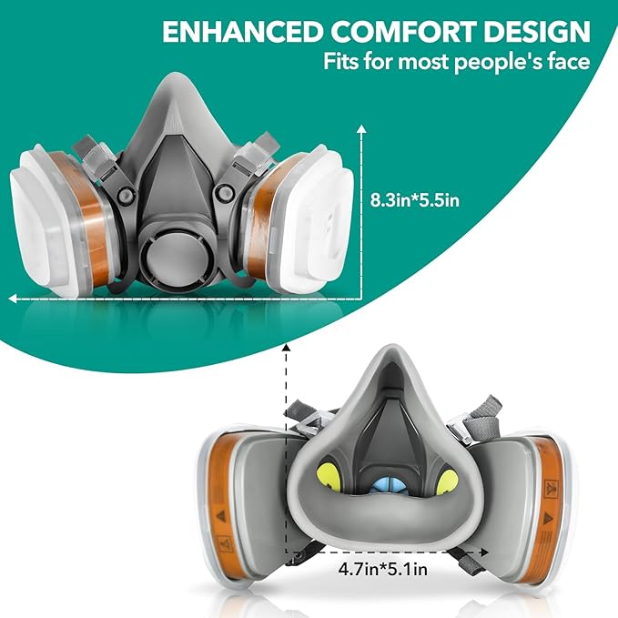 TRQWH Dust Goggles Reusable Respirator Mask with Filters for Polishing, Spraying, Dust, Construction Work, Woodworking and More