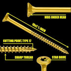 #10 x 2 1/2’’ Wood Screws by Grindy (200pack/2.33LBS) – Self-Drilling Deck Screws I Rust Resistant I Quick Drive & Fast Grip I for Cabinet, Furniture & Other Projects I T25 Star Drive I Bit Included