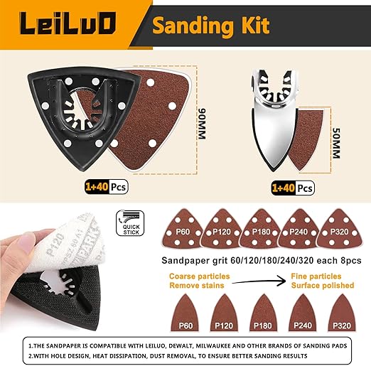 LEILUO 116 Pcs Multitool Blade Kits Cutting and Sandpaper Oscillating Tool Accessories Universal Oscillating Saw Blades with Storage Bag Compatible with DeWalt Makita Dremel and More