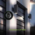 ASD 2 Light Square Outdoor Wall Light Fixture | 120W E26 Bulb Socket 120V ETL Cylinder Up Down Lights | LED/CFL/Incandescent Exterior Bulb Wall Sconce | Front Door, Porch, Patio | Black, 2 Pack