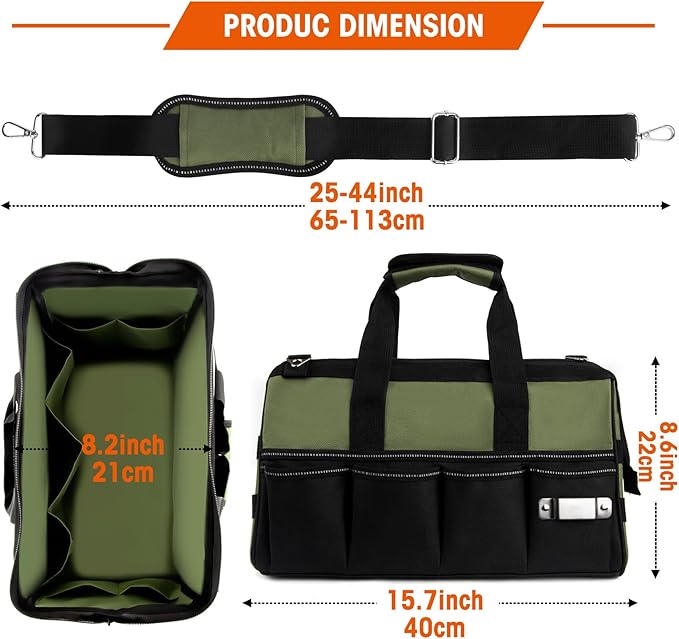LLNDEI Heavy Duty Tool Bag, 15 Inch Portable Tool Organizer With 16-Pocket, Adjustable Strap & MOLLE System,Ideal Gift For Men & Fathers