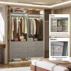 Aheaplus Closet System Closet Organizer, Wood Closet Organizer System, Walk-in Closet or Small Closets Wardrobe, Clothes Rack with Hanging Rods, 8FT Closets, Set of 4, Grey