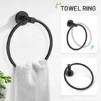 TURS Matte Black 5 Piece Bathroom Hardware Set, SUS304 Stainless Steel Bath Towel Bar Set, 24 Inch Round Bathroom Accessories Kit Wall Mounted