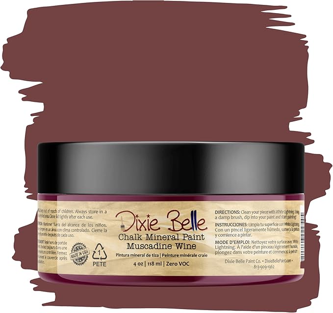 Dixie Belle Paint Company Chalk Finish Furniture Paint - Muscadine Wine (4oz) - Matte Red Wine Chic Chalk Mineral DIY Furniture Paint