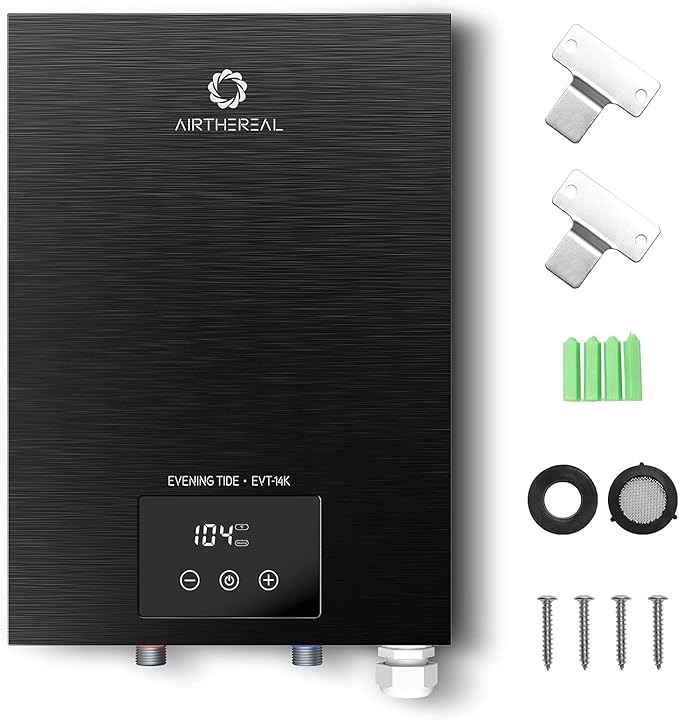 Airthereal Electric Tankless Water Heater 14kW, 240Volts - Endless On-Demand Hot Water - Self Modulates to Save Energy Use - Small Enough to Install Anywhere - for 1 Shower, Evening Tide series