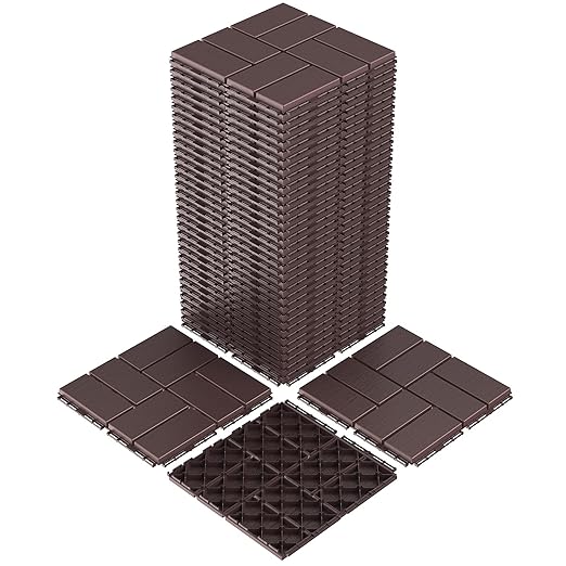 Goovilla Plastic Interlocking Deck Tiles, 36 Pack Outdoor Patio Flooring, 12"x12" Interlocking Decking Tile Outdoor All Weather Use, Waterproof Patio Pavers for Pool Balcony Backyard Porch, Dark Brown