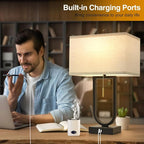 24'' Table Lamps Set of 2 - Desk Lamp & Bedside Lamp, 3-Color Temperature, USB C+A Ports, Modern Nightstand Lamps for Bedroom, Living Room, Home Office, Pull Chain Switch, Includes 2 LED Bulbs