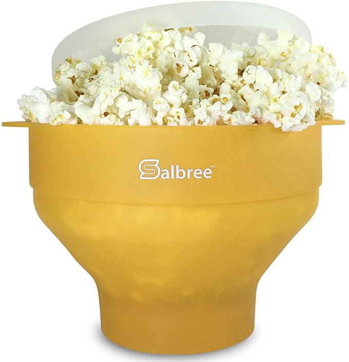 The Original Salbree Collapsible Silicone Microwave Popcorn Popper Maker Machine, Microwavable Bowl Holds 16 Cups, Uses Hot Air and Oil Always Optional - The Most Colors Available (Yellow)