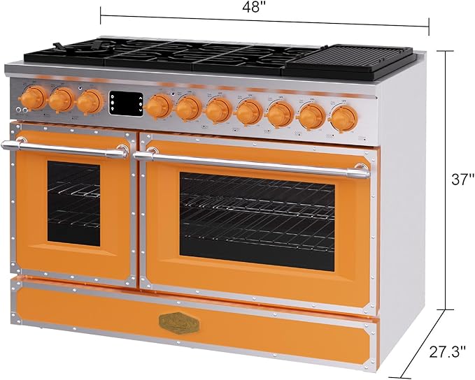 Akicon 48" Freestanding Gas Cooktop Oven Combo, Features 8 Sealed Burners, 6.7 Cu.ft Rapid Convection Oven, Convertible Fuel (NG/LP), Durable Cast Iron Grating (TOSTOSA1)