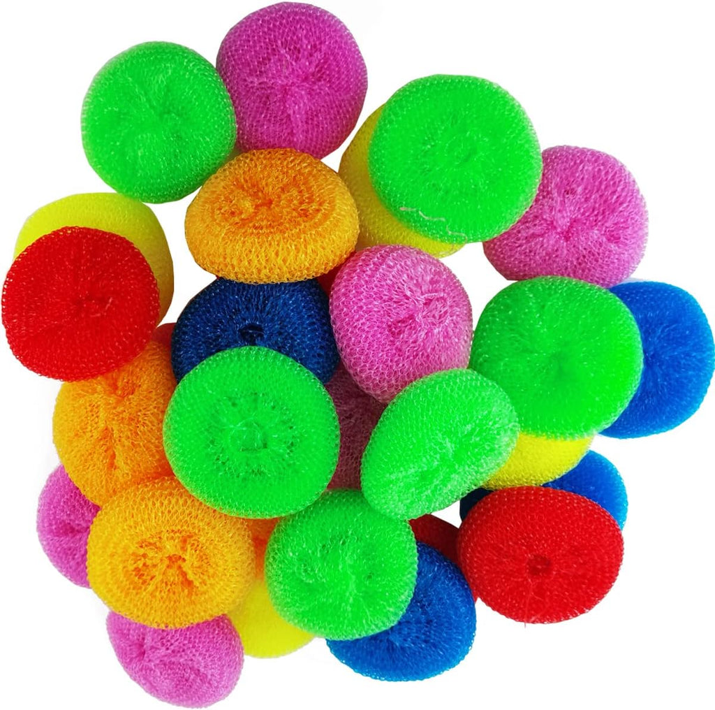 NSBELL 30PCS Plastic Dish Scrubbers for Dishes Plastic Pot Round Scrubber Scouring Pad Nylon Dish Scrubber, Poly Mesh Scouring Dish Pads Non Scratch Scrubbers