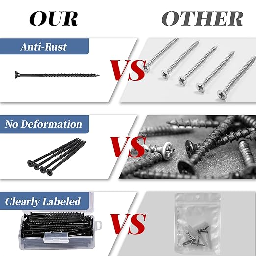 Deck Screws 3 Inch, Wood Screws #10 x 3, 80PCS Exterior Wood Screws, Torx Star Flat Head, Fence Construction Screws, Rust Resistant Epoxy Coated, T25 Bit Included, Black