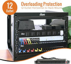 Tecmojo 1U Rackmount Network-Grade PDU Power Strip, 12 Wide-Spaced Right Angle Outlets, Circuit Breaker 12A (UL Certified 12A) 6ft Cord w/ 5-15P Plug, Black