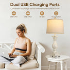 Farmhouse Table Lamp Set of 2, 28'' Bedside Lamps with USB A+C Port, Traditional Nightstand Lamps for Room, Vintage Table Lamp, Desk Lamp for Bedroom, Beige Lampshade, Rocker Switch, Bulb Included