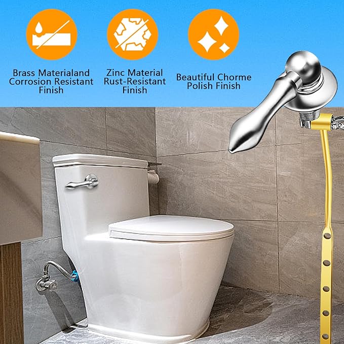 Boltigen Front Mount Toilet Handle, Toilet Trip Lever Handle Replacement with Stainless Steel Flapper Chain, Chrome Finish Universal Toilet Tank Flush Handle Lever for Most Toilets