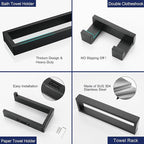 Lairuier 4-Piece Bath Towel Bar Set, Matte Black Bathroom Hardware Set Including Towel Bar,Towel Holder, Toilet Paper Holder, Towel Hook,Stainless Steel Bathroom Hardware Accessories Set