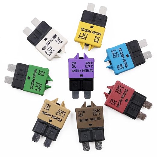 E39 Manual Low-Profile Resettable ATC/ATO Blade Fuse Car Resettable- 3A 5A 7.5A 10A 15A 20A 25A 30A for Car Trucks Marine Boat RV Solar and More 12V 24V (8PCS Mixed)