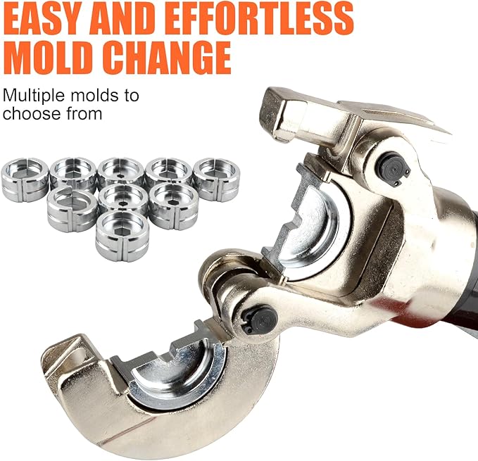 Electric Hydraulic Crimping Tool, 12 Ton 8AWG-600MCM Rechargeable Hydraulic Crimper for Cu/Al Terminal, Wire Cable Lug Crimping Tool Kit (12 dies)