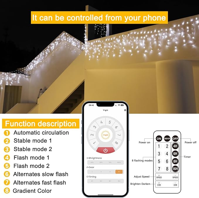 Christmas String Lights Outdoor - 49Ft/15M 640 LED 8 Modes with Remote Control and App Waterproof Christmas Lights for Patio Yard Garden Wedding Party-White