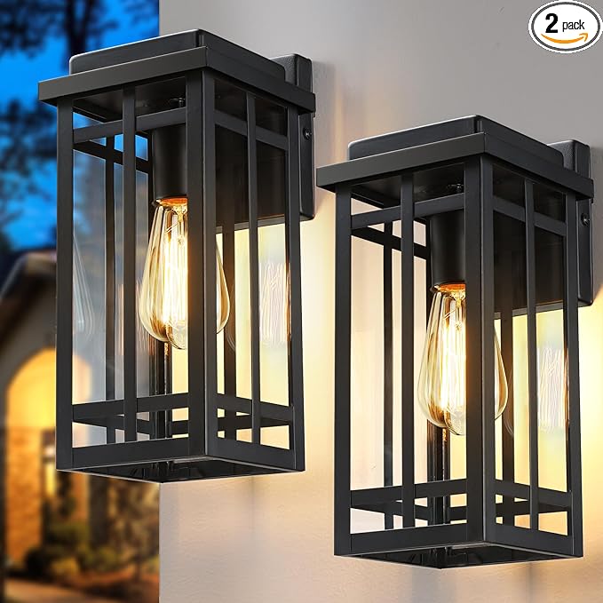 2 Packs 12'' Outdoor Wall Light Fixtures, Black Porch Lights Outdoor Lighting for House, Exterior Lighting Fixtures Wall Lanterns, Waterproof Modern Outside Sconce Lights for Garage Patio (No Sensor)