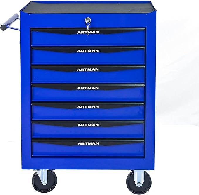 7-Drawer Steel Rolling Tool Cart with Wheels & Handle, Heavy-Duty Tool Chest Storage Cabinet for Garage and Workshop