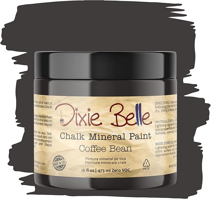 Dixie Belle Paint Company Chalk Finish Furniture Paint - Coffee Bean (16oz) - Matte Espresso Brown Chic Chalk Mineral DIY Furniture Paint