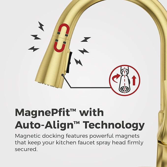 Pfister Miri 2.0 Kitchen Faucet with Pull Down Sprayer and Soap Dispenser, Single Handle, High Arc, NSF Certified, Brushed Gold Finish, F5297MRRBG