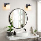 1 Light Modern Bathroom Light Fixtures Over Mirror, Black Vanity Lights for Bathroom Wall Sconces with Milky White Glass Shades, E26 Socket (Bulbs Not Included)