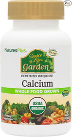 Natures Plus Source of Life Garden Calcium - 120 Vegan Capsules, Pack of 2 - Vegetarian, Gluten Free, Certified Organic - 60 Total Servings