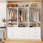 Closet System with 9 Drawers, Modular Closet Organizer System with 6 Hanging Rod, Custom Closet Storage System for Small Walk-in Closet, 3 Sets,White (6FT)