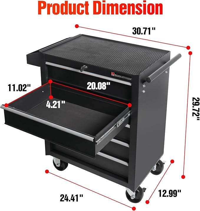 Tool Chest Heavy Duty Cart Steel Rolling Tool Box 5 Drawer Cart (TZ35-BK)