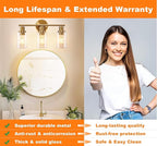 DLLT 3-Light Bathroom Light Fixtures: Gold Modern Vanity Wall Lights with E26 Bulbs - Clear Glass Shade Bathroom Wall Lamp for Mirror Kitchen Living Room Hallway Cabinet Porch