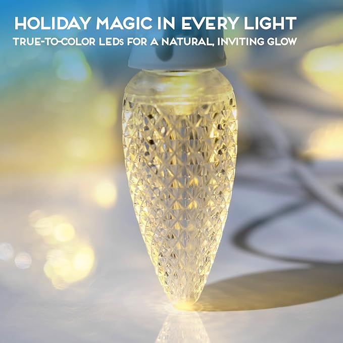 HLO Lighting Set of 25 Warm White C9 Faceted LED Christmas Light Bulbs for Indoor & Outdoor Use | Durable Replacement Bulbs