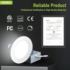 DAMINY 6 Pack 4 Inch LED Recessed Lighting with Junction Box,5CCT,Ultra-Thin Recessed Light,9W 750lm, Dimmable Canless Wafer Ceiling Light,High Brightness - ETL