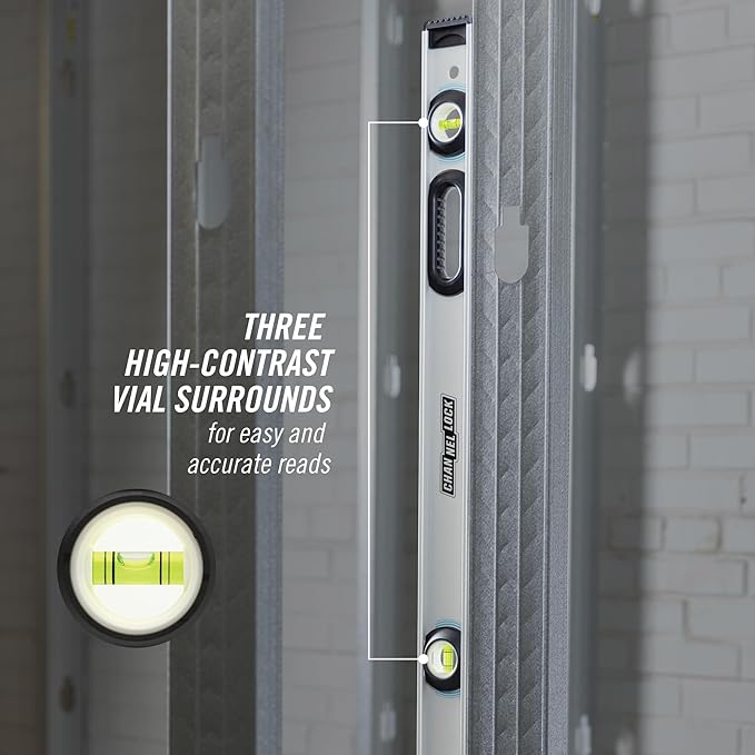 CHANNELLOCK 48-Inch, Professional-Grade Magnetic Aluminum I-Beam Level with 3 Vials, 5100-0048M