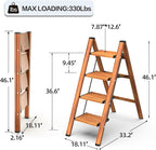 GameGem 4 Step Ladder, Aluminum Folding Step Stool with Anti-Slip Sturdy and Wide Pedal, Lightweight Portable Stepladder for Home and Kitchen Use, Woodgrain, 330 lbs