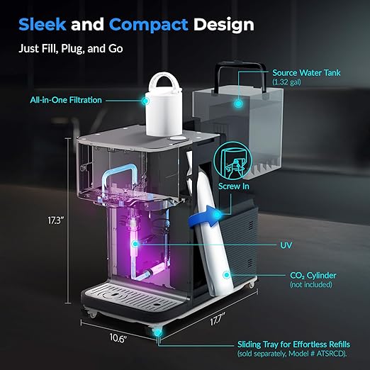 iSpring Sparkling Water Maker with UV, Hot & Cold Countertop Reverse Osmosis Water Filter, PFAS & TDS Removal, Real-Time TDS Monitor, Fits Standard Screw-in CO₂ Cylinders, Model# RCD100SPKHC