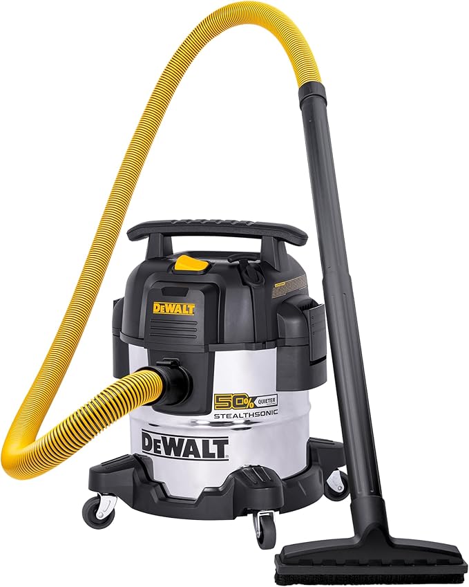 DEWALT 5 Gallon 4 HP STEALTHSONIC Shop Vacuum Wet and Dry DXV05S-QTB Ultra Quiet Stainless Steel Wet/Dry Vacuum Cleaner with Powerful Suction for Garage, Jobsite, and Workshop