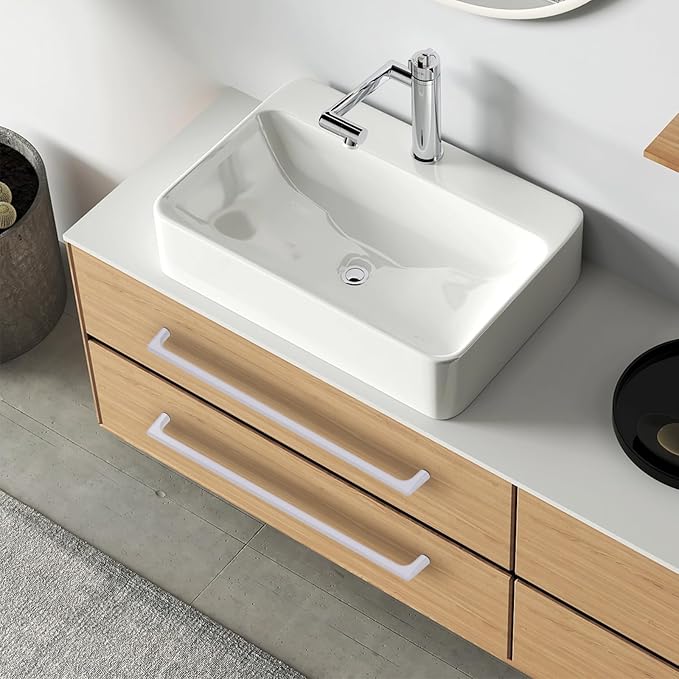 10 Pack 10 Inch(254mm) Hole Center Modern Matte White Cabinet Pull Handle Timeless Vanity Drawer Pull Handle Classic Cabinet Hardware for Kitchen Dresser Bathroom, Screws Included, M-White(10x10)