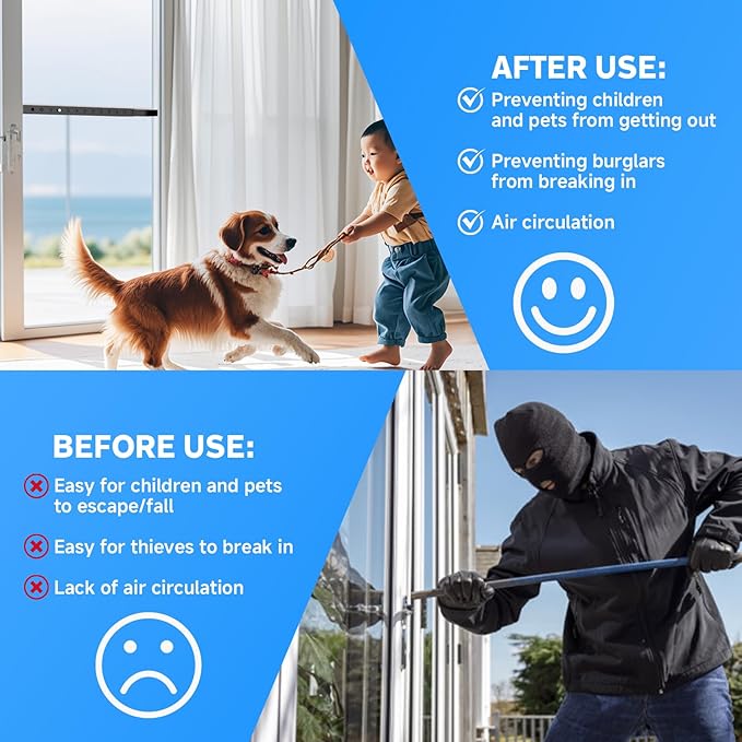 Adjustable Window Security Bars, Window Bars Security Inside Vertical, Window Bar Lock Prevent Burglary, Window Safety Bars for Children, Window Stick Extend from 16.3-29.3 in(Black -2 pcs)