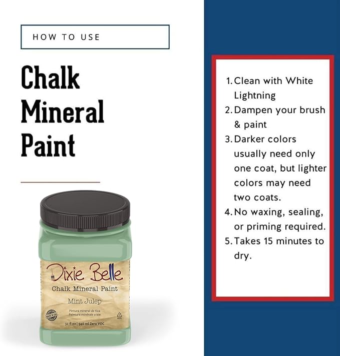 Dixie Belle Paint Company Chalk Finish Furniture Paint - Mint Julep (32oz) - Matte Mint Green Chic Chalk Mineral DIY Furniture Paint