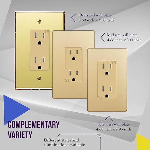 ENERLITES Elite Series Decorator Receptacle Outlet Child Safe Tamper-Resistant, Self-Grounding, Residential Grade, 15A 125V, UL Listed, Wall Plate Included, 61501-TR-GDWP, Gold