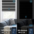 SmartWings Motorized Zebra Shades Work with HomeKit, Alexa, Google Home, 90% Blackout Light Filtering Day Night Sheer Blinds, Privacy Light Control, for Home/Office, Customized, Black