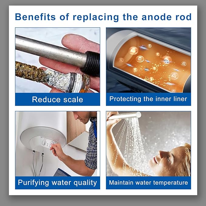 PODOY 44" Flexible Magnesium Anode Rod for Hot Water Heater 3/4" NPT Thread Water Heater Anode Rod Compatible with Rheemm Reliancee Richmondd GEE for Home Water Tank 2 Packs Including Teflon Tape