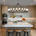 53” Large Farmhouse Wagon Wheel Chandelier,Black Rustic Chandelier 24-Lights,Round Dining Room Light with Adjustable Height,Industrial Ceiling Light Fixtures for Kitchen,Foyer,Porch,Living room