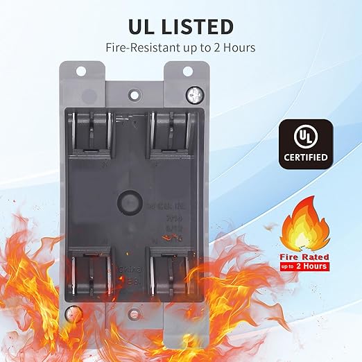 10 PK Old Work Electrical Outlet Box 1 Gang, 14 Cubic Inch Plastic Remodel Drywall Junction Boxes, ETL Listed to UL514C and UL263, Fire Rated for Two Hours