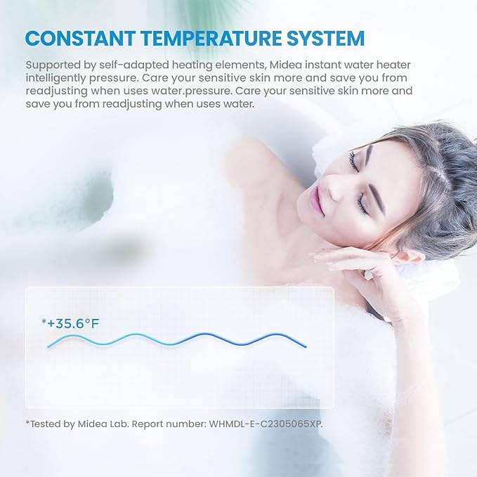 Midea 18KW Electric Tankless Water Heater, Touch Control, Wi-Fi Control, LED Display, Child Mode, 240 Volts with Automatic Power Modulation, On-demand Hot Water, White