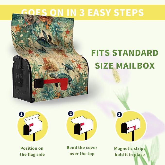 Sea Turtle Mailbox Cover Oversized Summer Nautical Mailbox Covers Magnetic Large Size 25.5x21 Inch Ocean Coral Mail Box Wraps Coastal Post Letter Box Decor