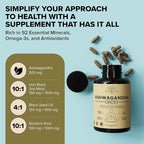 Organic Ashwagandha Root & Irish Sea Moss – 3,600 mg Ashwagandha Supplement with Black Seed Oil, & Burdock Root – Herbal Supplement for Energy, Stress Relief, Extra Strength, 60 Caps